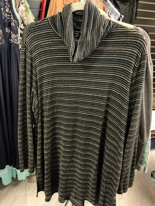 Lane Bryant Blouse 14/16 Black with Multi-Colored Stripes