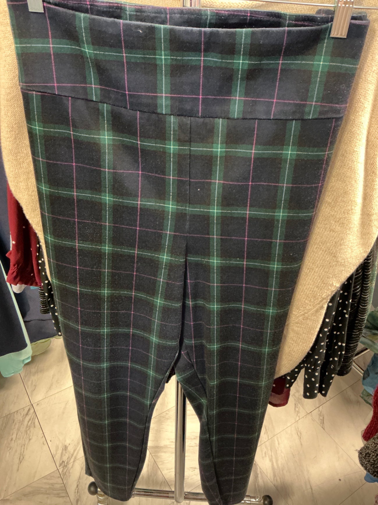 Crown & Ivy Stretch Pant XXL Black with Green and Pink Plaid