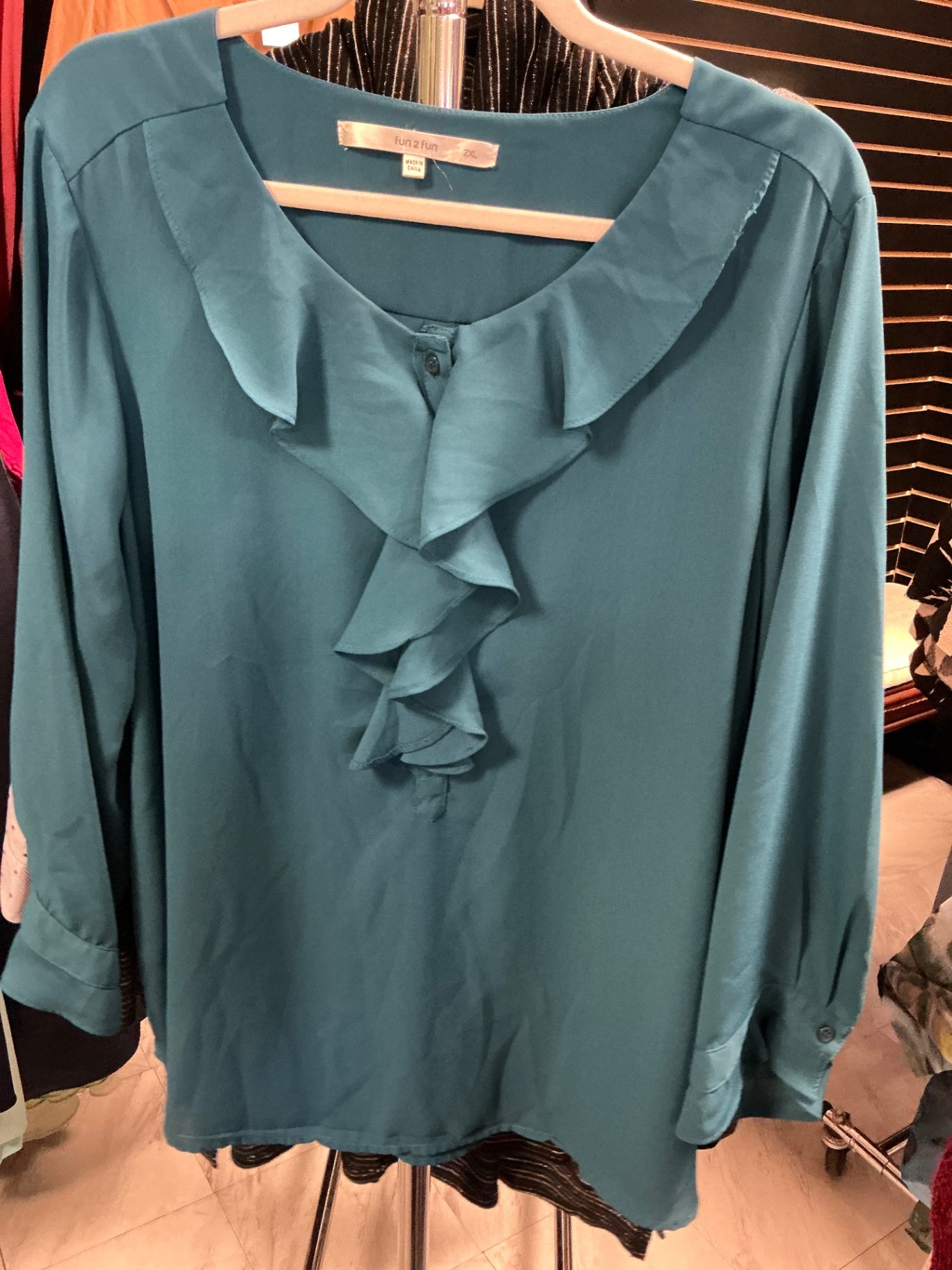 Fun 2 Fun Blouse 2XL Teal