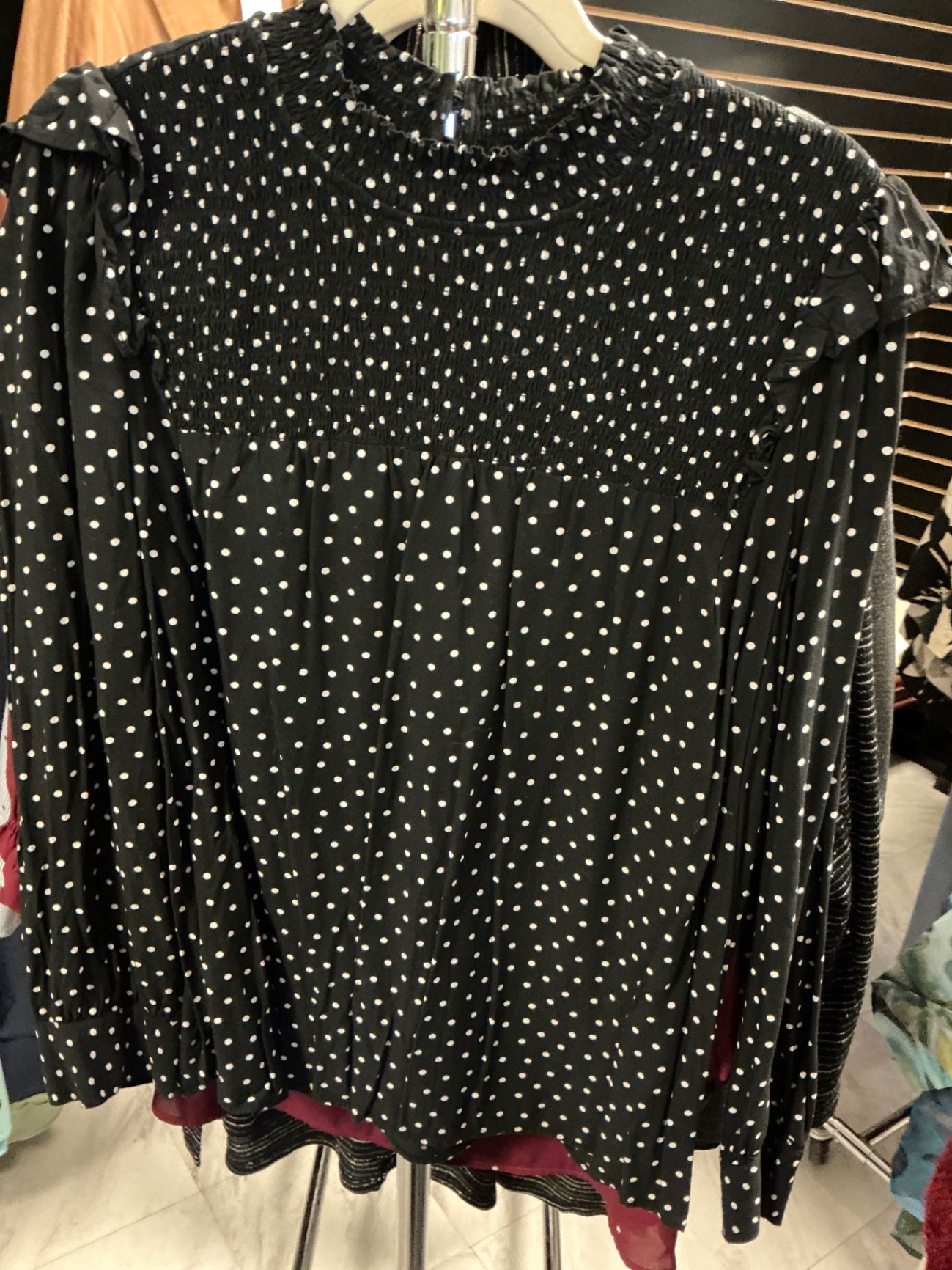 Loft Blouse XL Black with White Polka Dots