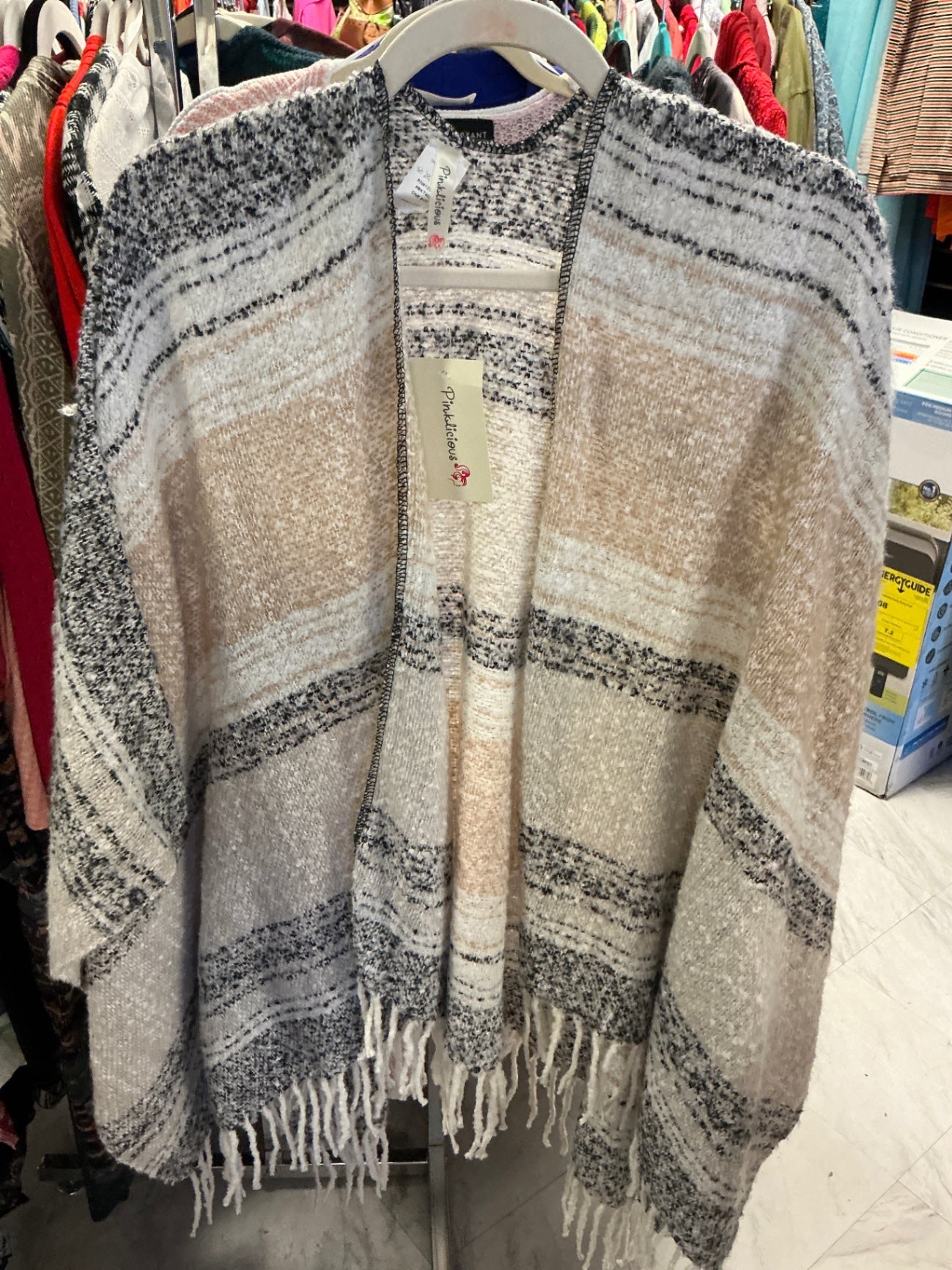 Pinklicious Poncho O/S Beige and Gray