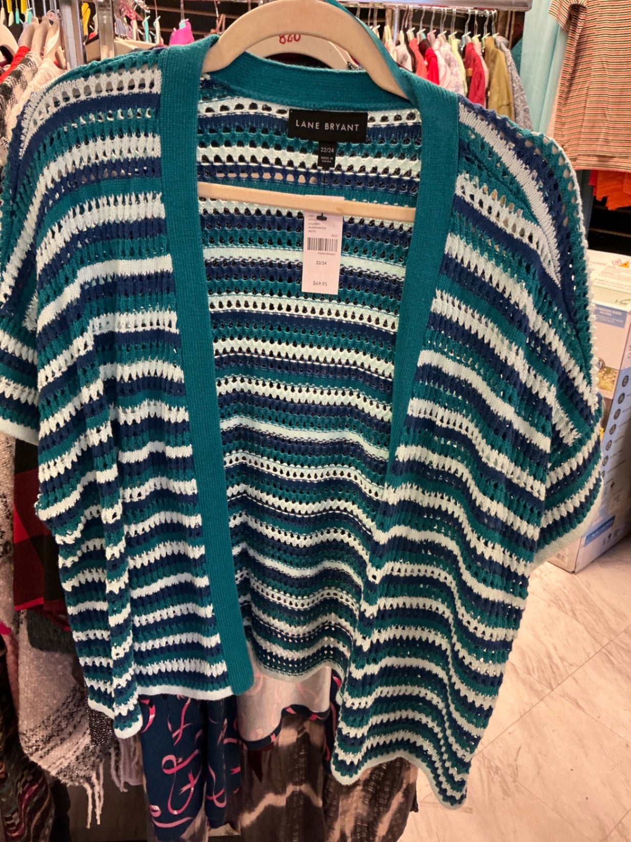 Lane Bryant Cardigan 22/24 Teal and White Stripes NWT