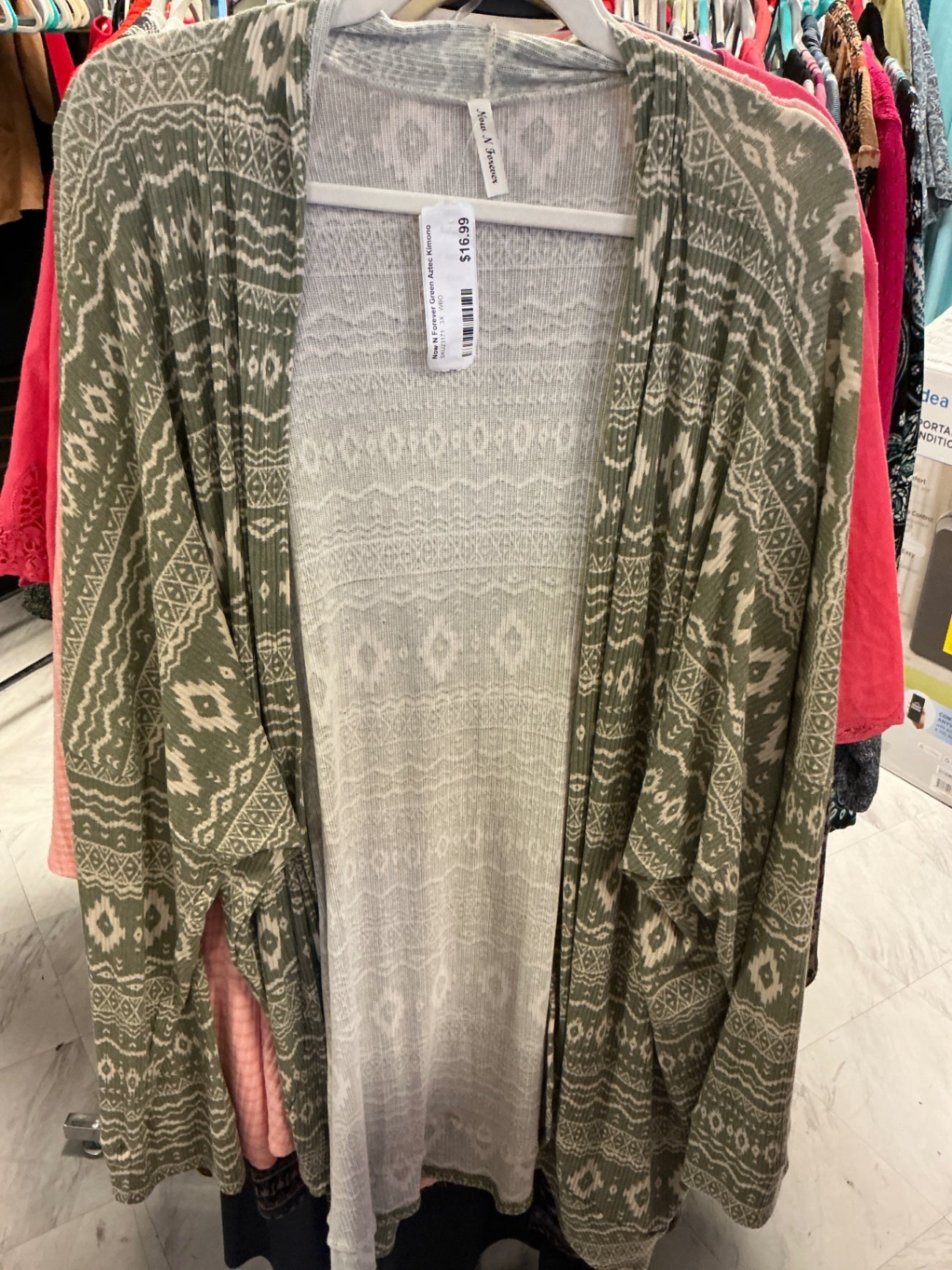 Now N Forever Cardigan 3X Olive Green and White