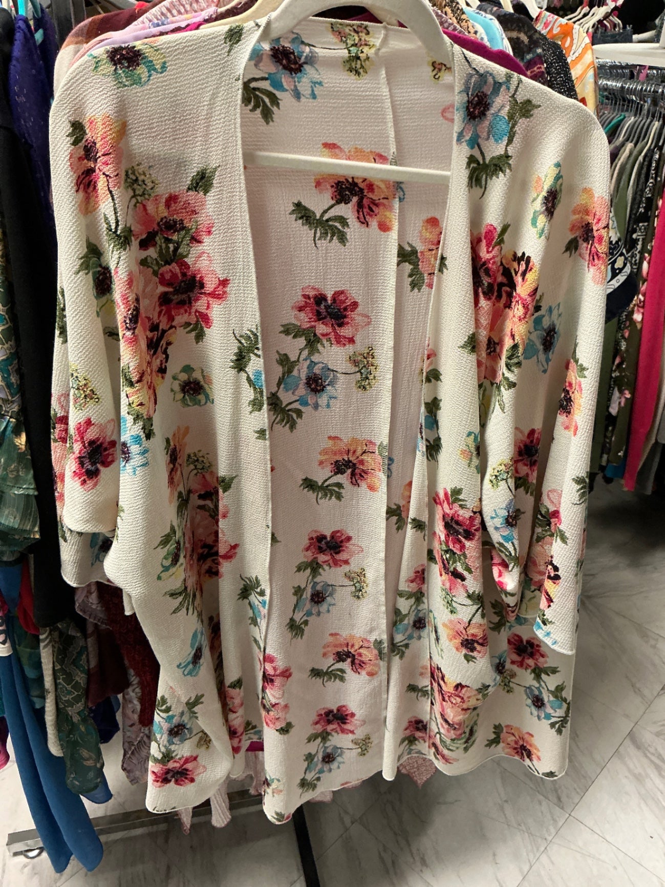 Kimono O/S Cream with Multicolor Floral