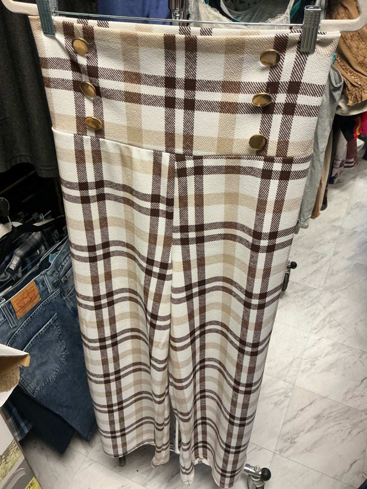 Vamp Pants 2X Beige and Brown Plaid NWOT