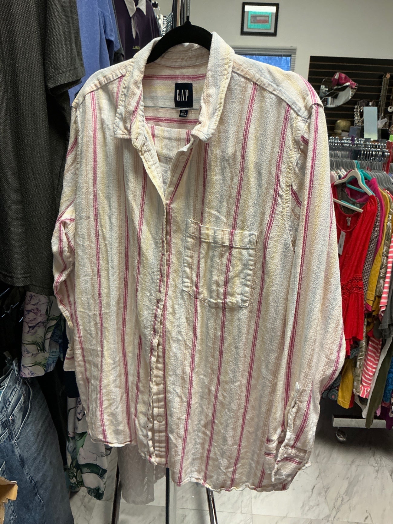 GAP Pajama Set Cream with Pink and Yellow Stripes