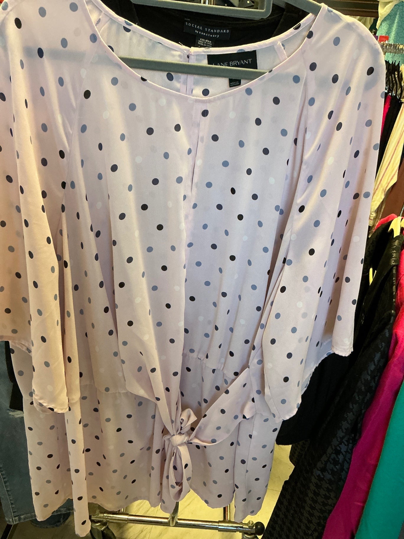 Lane Bryant Blouse 28 Light Pink with Polka Dots