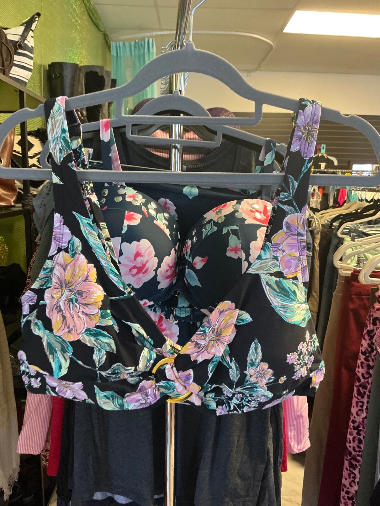 Freshwater Bikini Top XXL Black with Floral Print