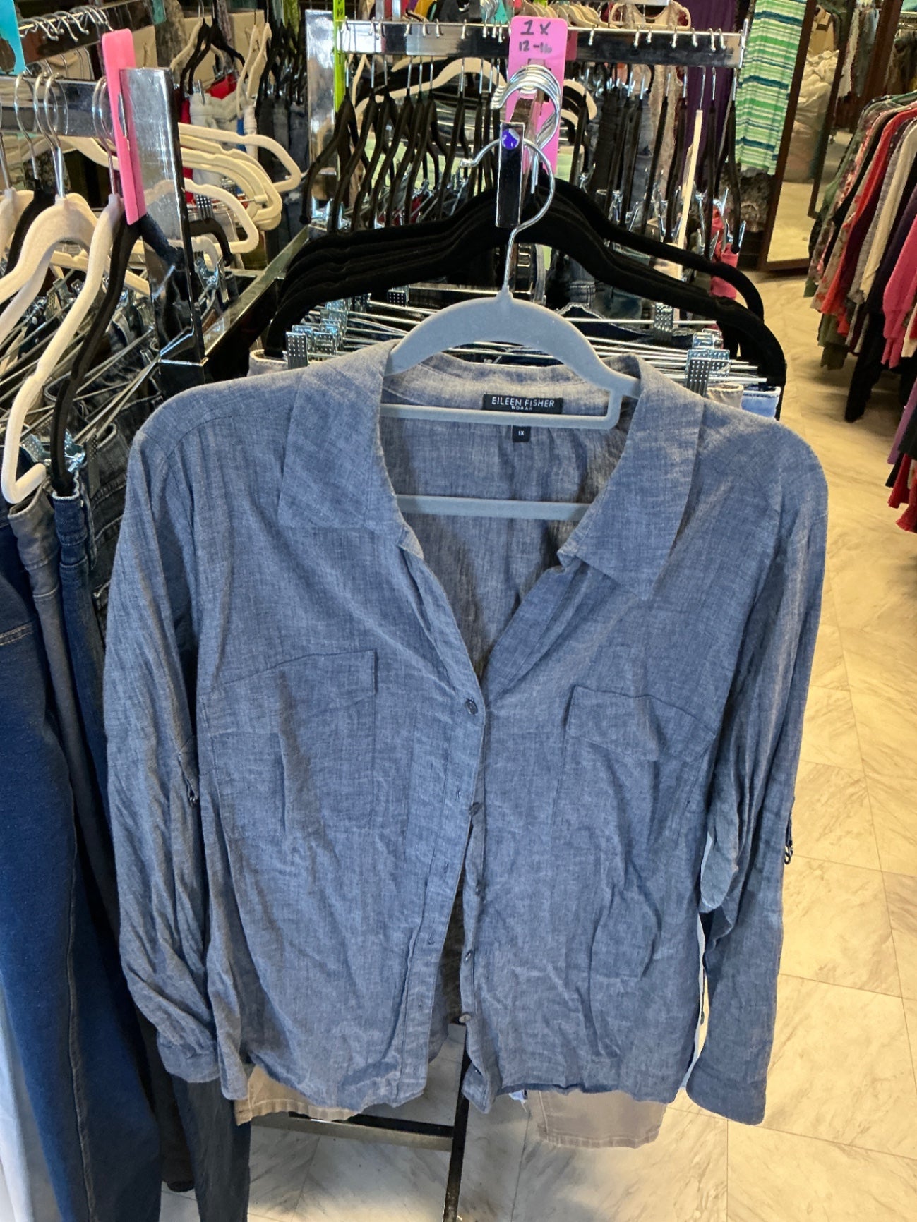 Eileen Fisher Button-Up Shirt 1X Blue