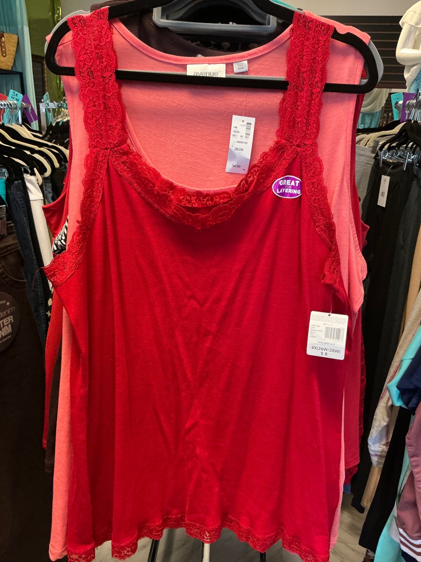 Just My Size Tank Top 26/28 Red NWT