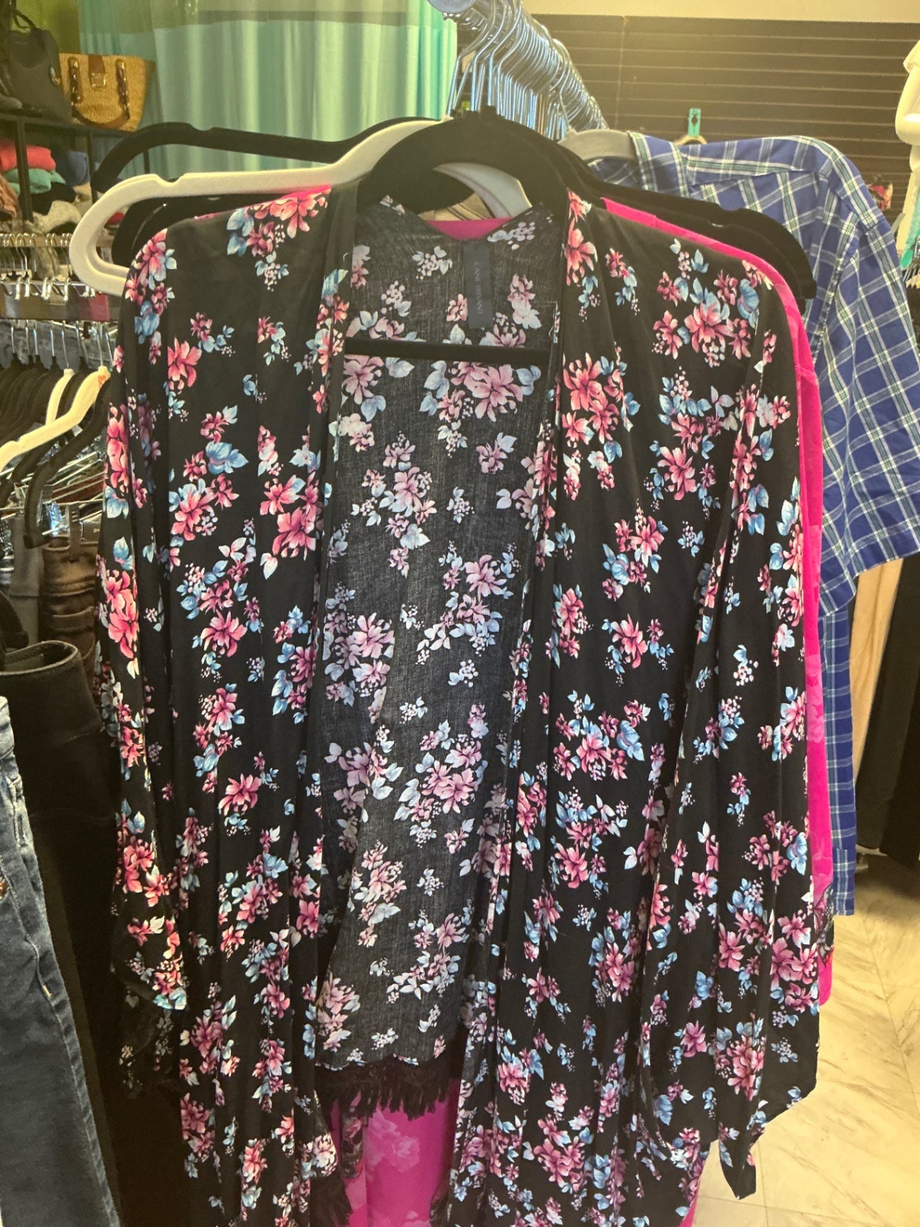 Lane Bryant Kimono 2X Black with Floral Print