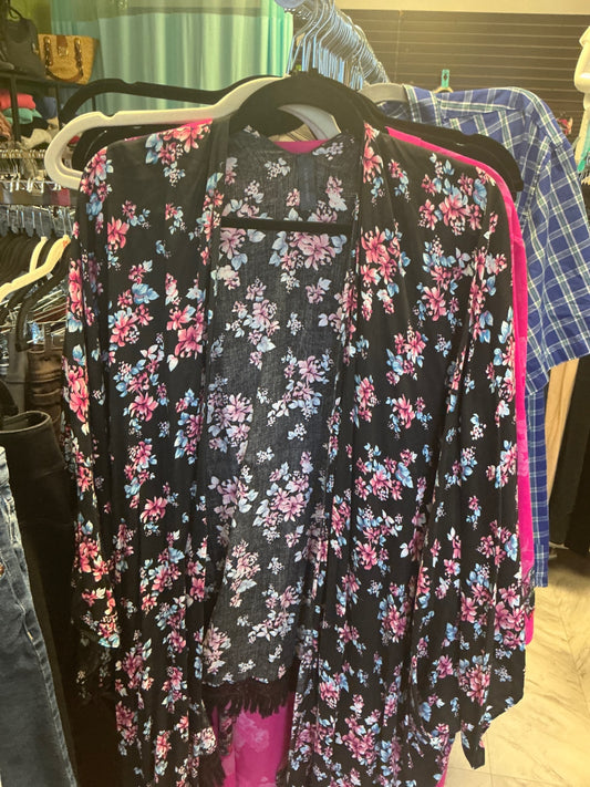 Lane Bryant Kimono 2X Black with Floral Print