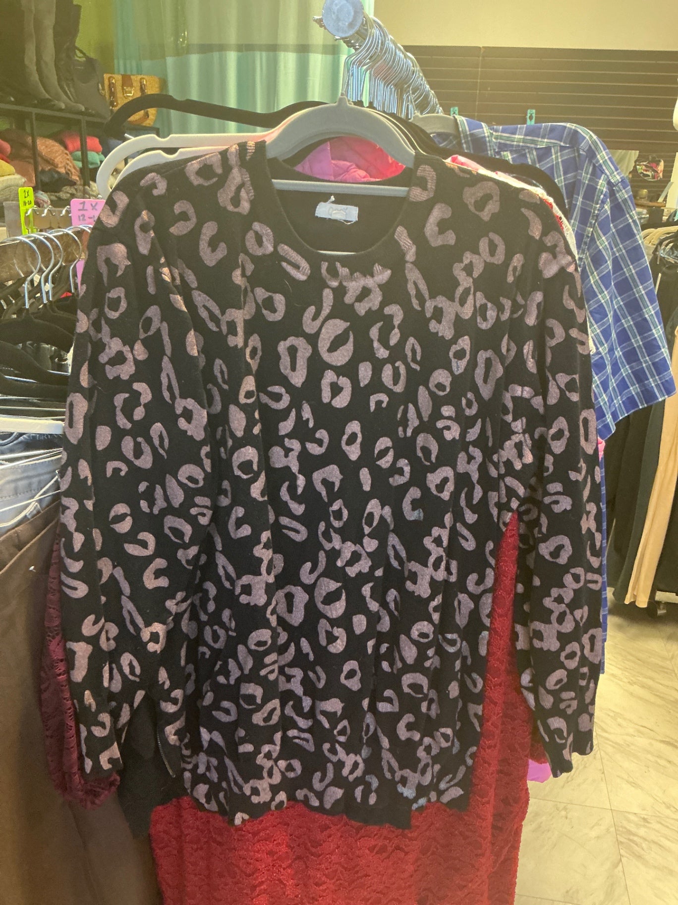 Oddi Sweater 2XL Black with beige leopard print