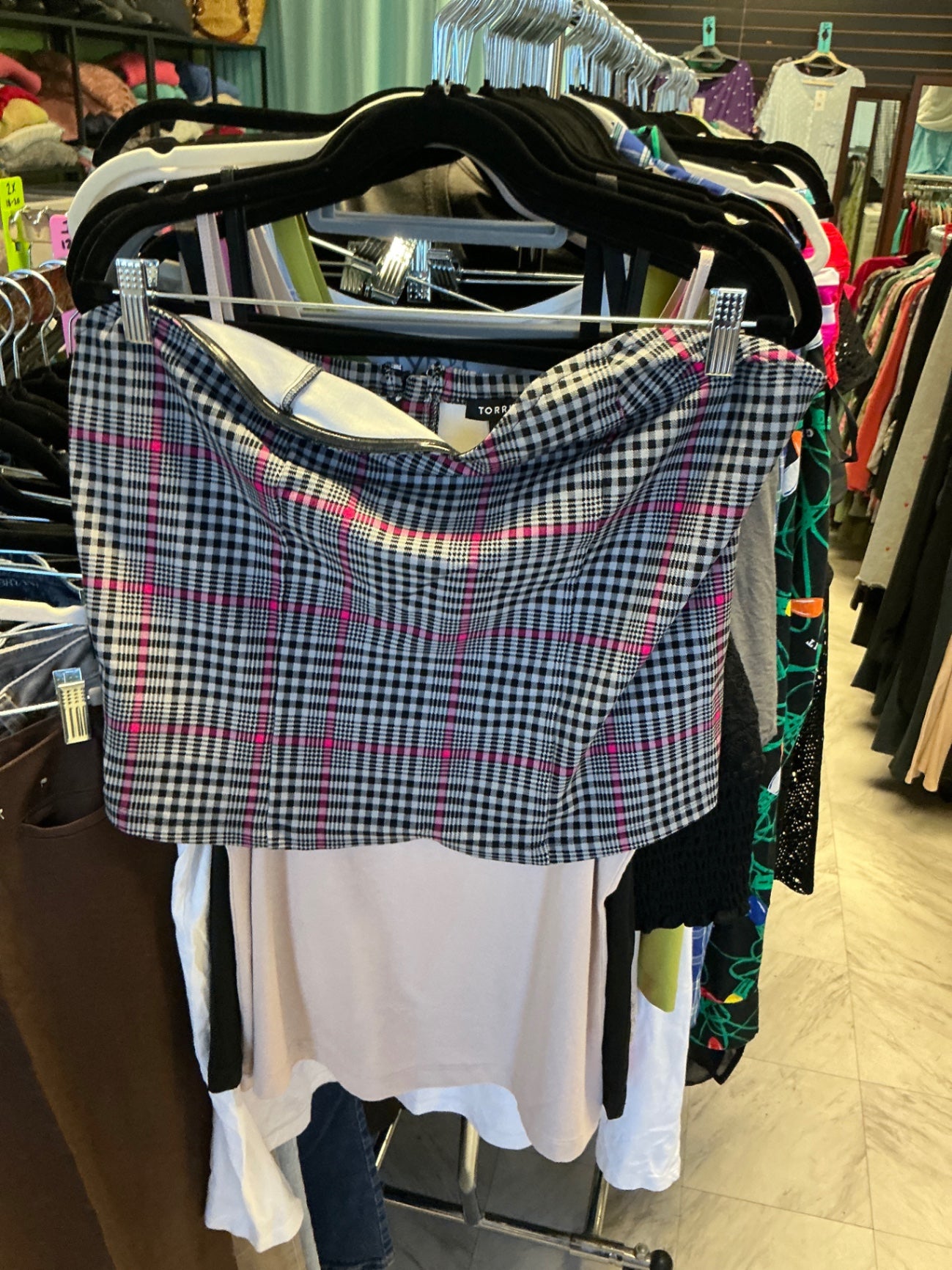 Torrid Skirt 2 Black and White with Pink Checkered Pattern
