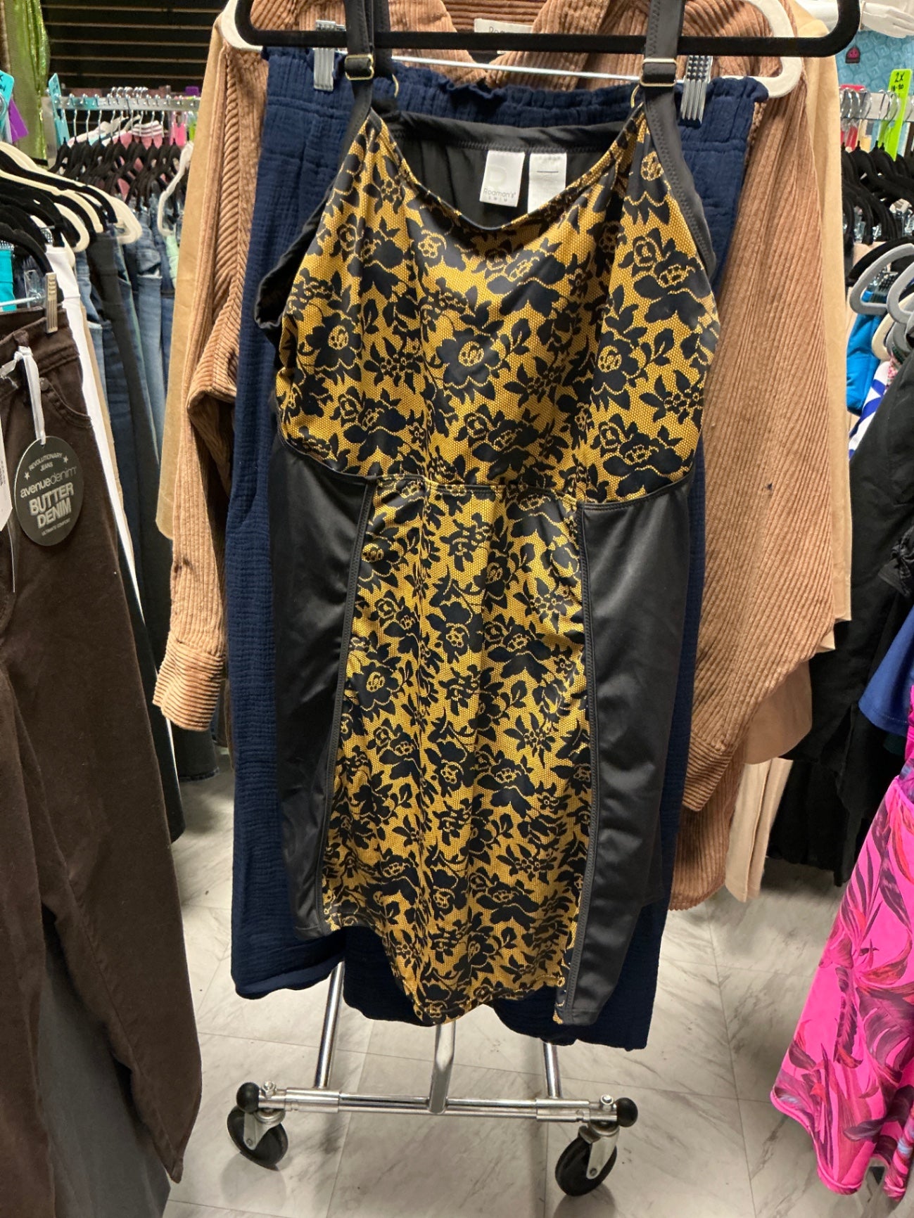 Roaman's Swimsuit One Pc 28W Yellow/Black