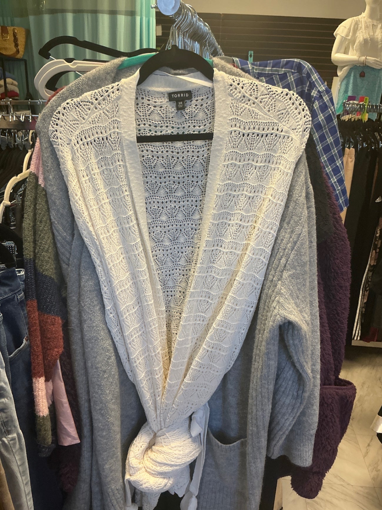 Torrid Cardigan 3/4 Gray and White