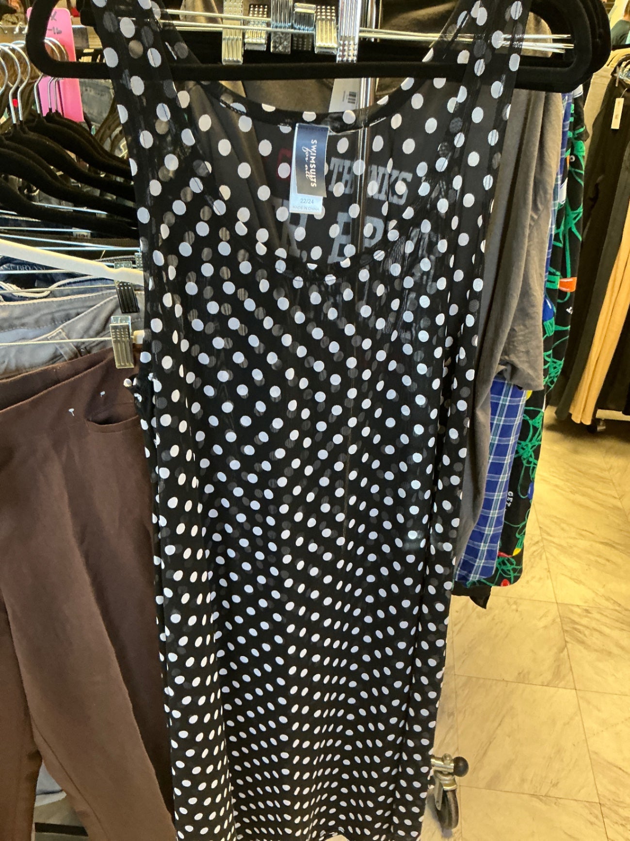 Swimwear Dress 22/24 Black with White Polka Dots