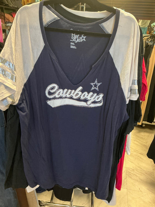 Cowboys Her Style T-Shirt 3XL Navy Blue and White