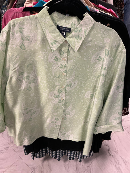 Jones New York Signature Button-Up Shirt 3X Light Green