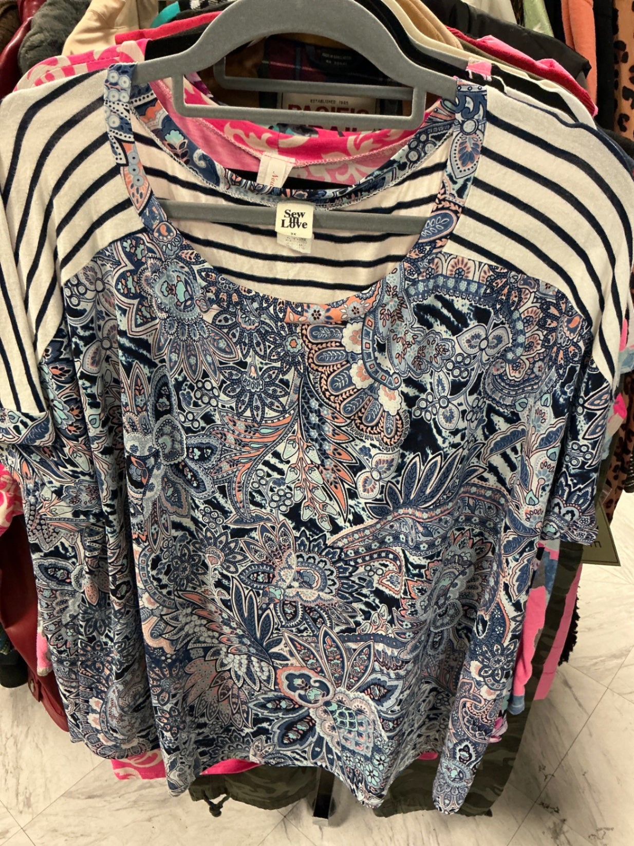 Sew In Love T-Shirt 3X Navy Blue and White Striped