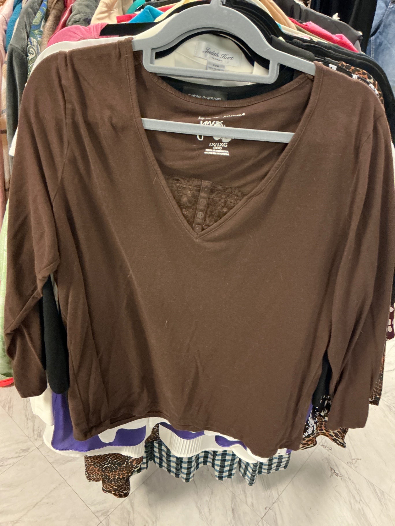 Just My Size Long Sleeve Top 16W Brown