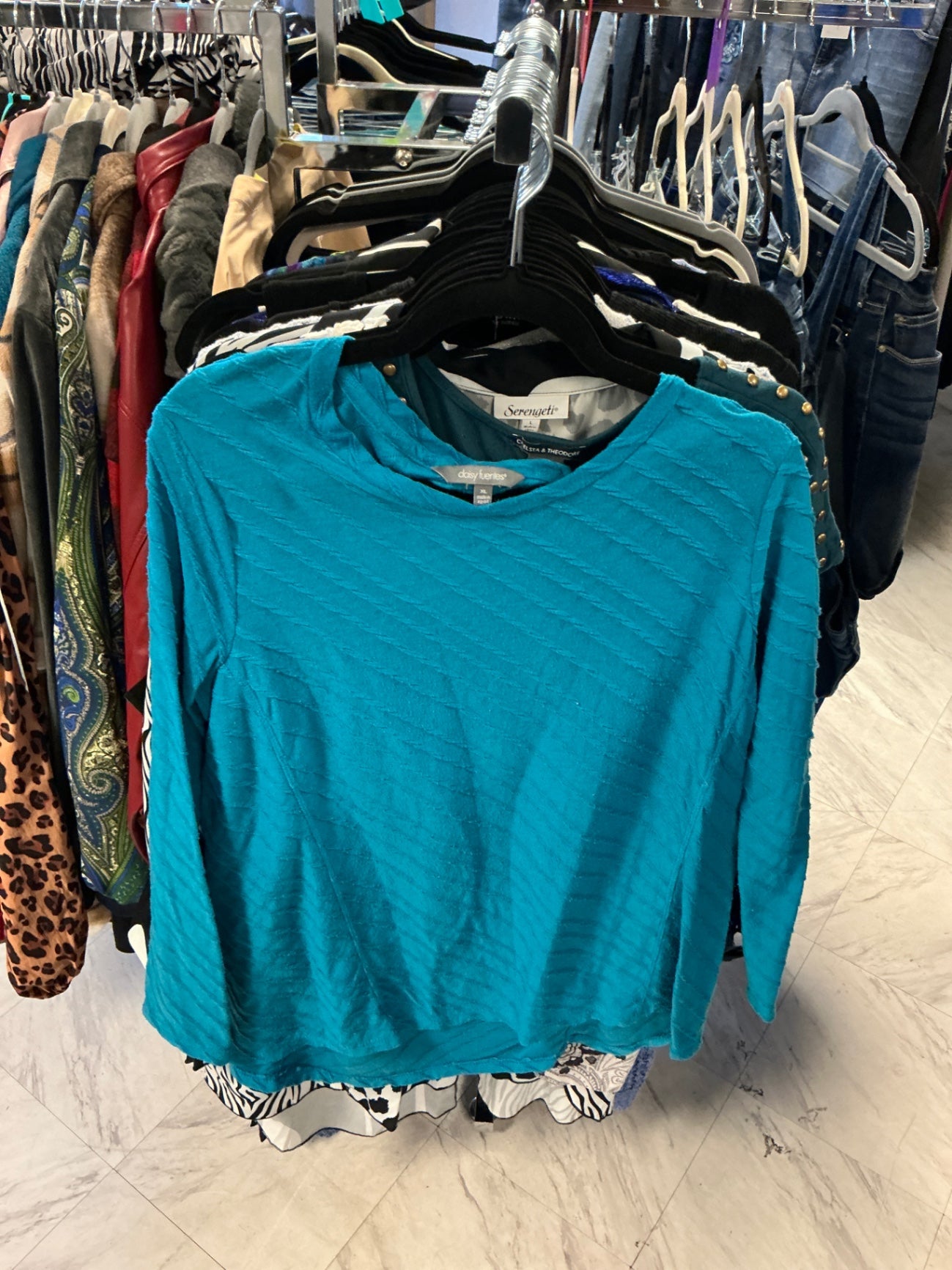 Daisy Fuentes Long Sleeve Top XL Teal