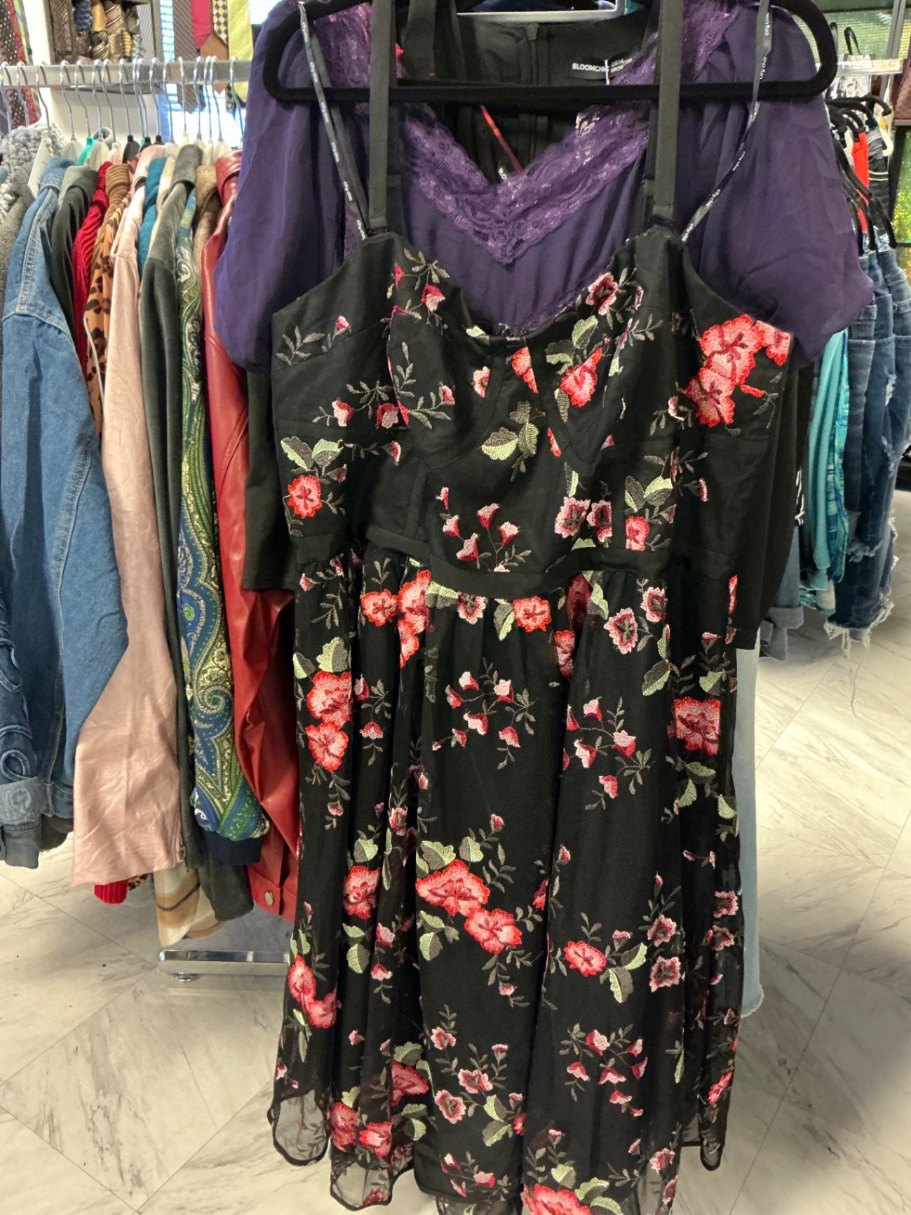 City Chic Dress - Black with Floral Print - 18