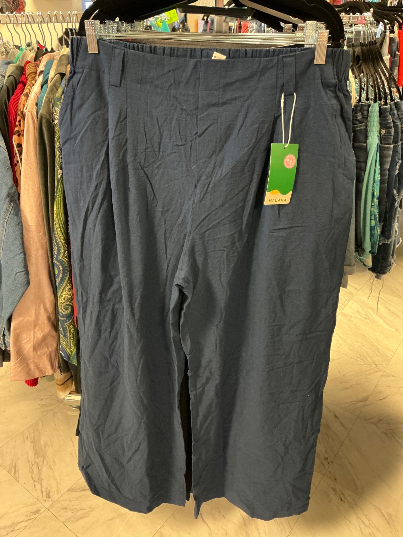Halara Wide Leg Linen Pants - Navy Blue - 1X NWT