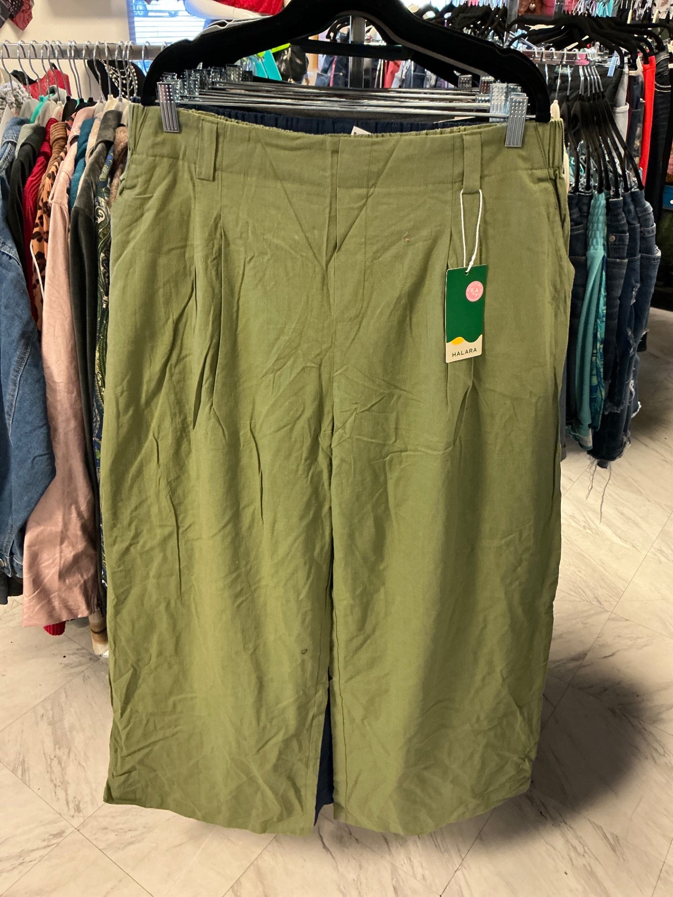 Halara Wide Leg Linen Pants - Green - 1X NWT