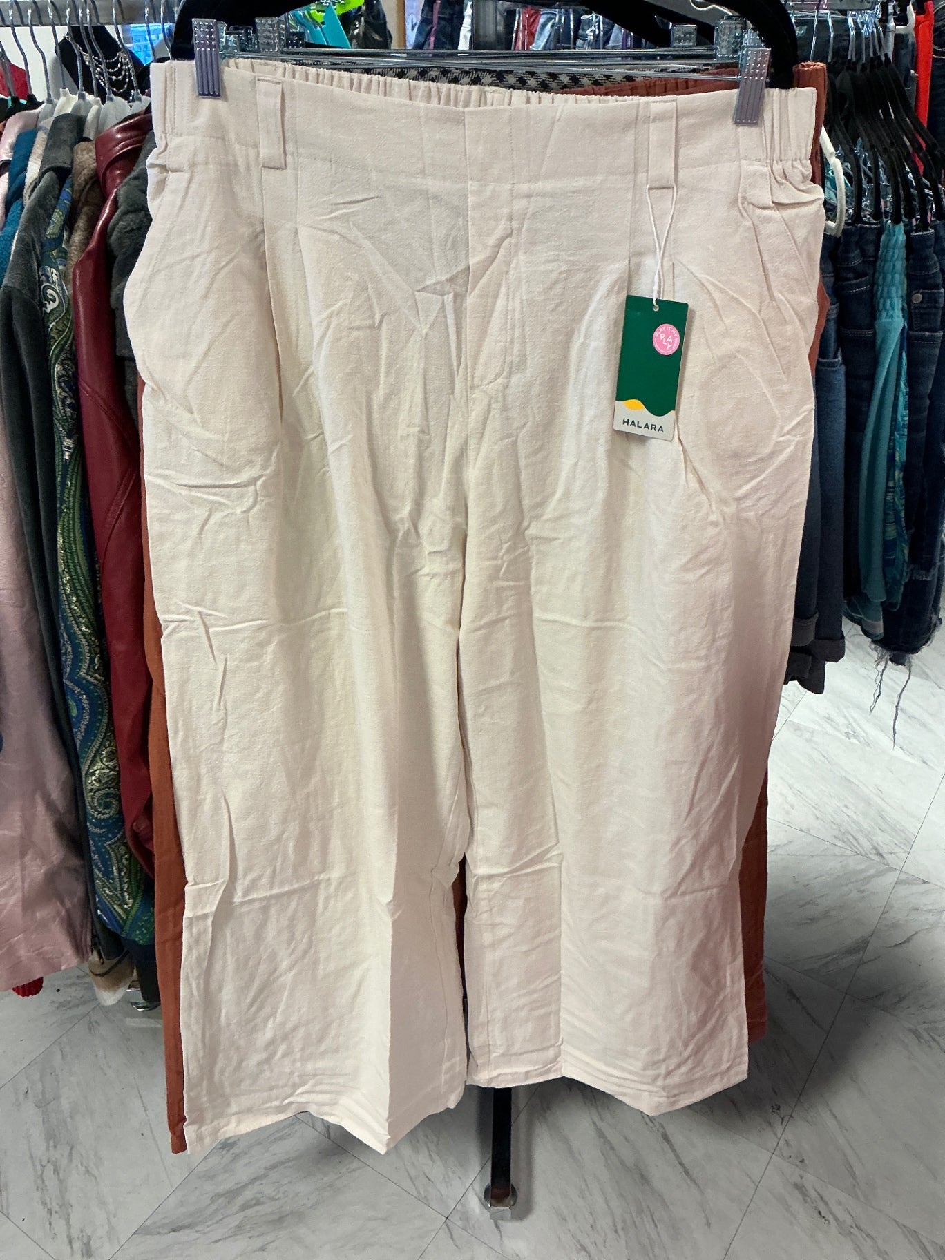 Halara Wide Leg Linen Pants - Beige - 1X NWT