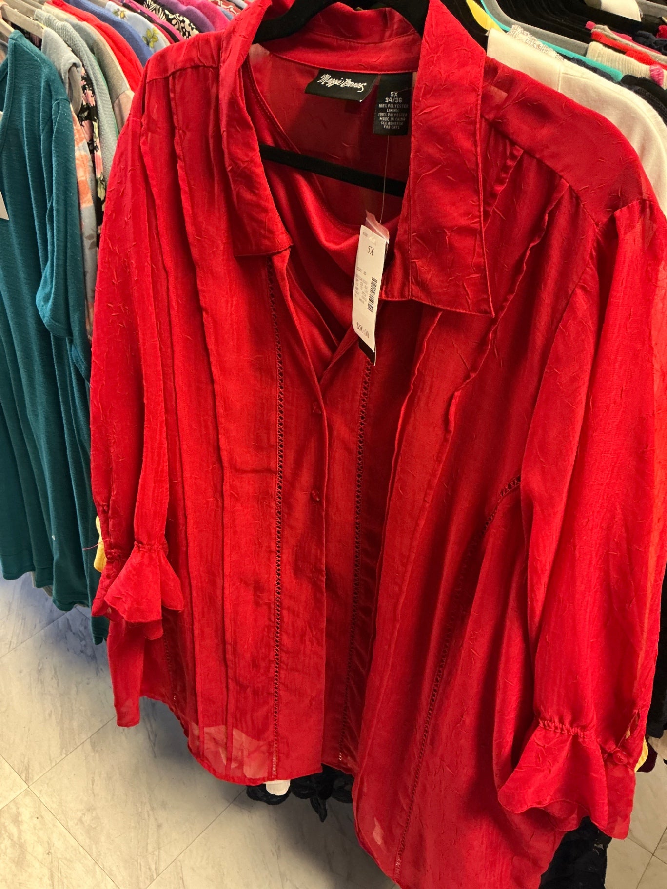 Maggie Barnes Button-Up Shirt - Red - 5X NWT