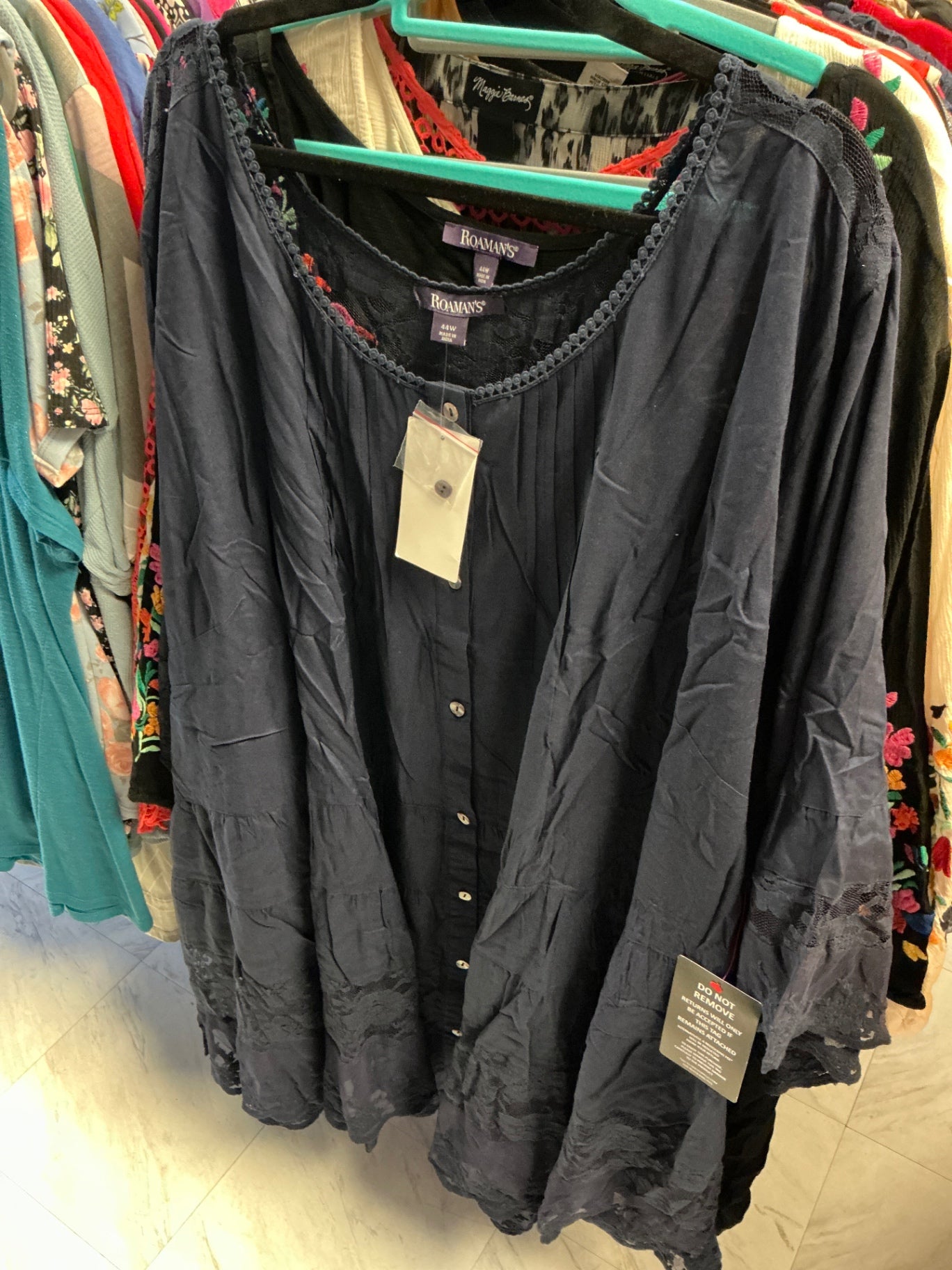 Roaman's Blouse - Navy Blue - 44W NWT