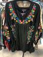 Roamans Blouse - Black with multicolored embroidery - 44W NWT