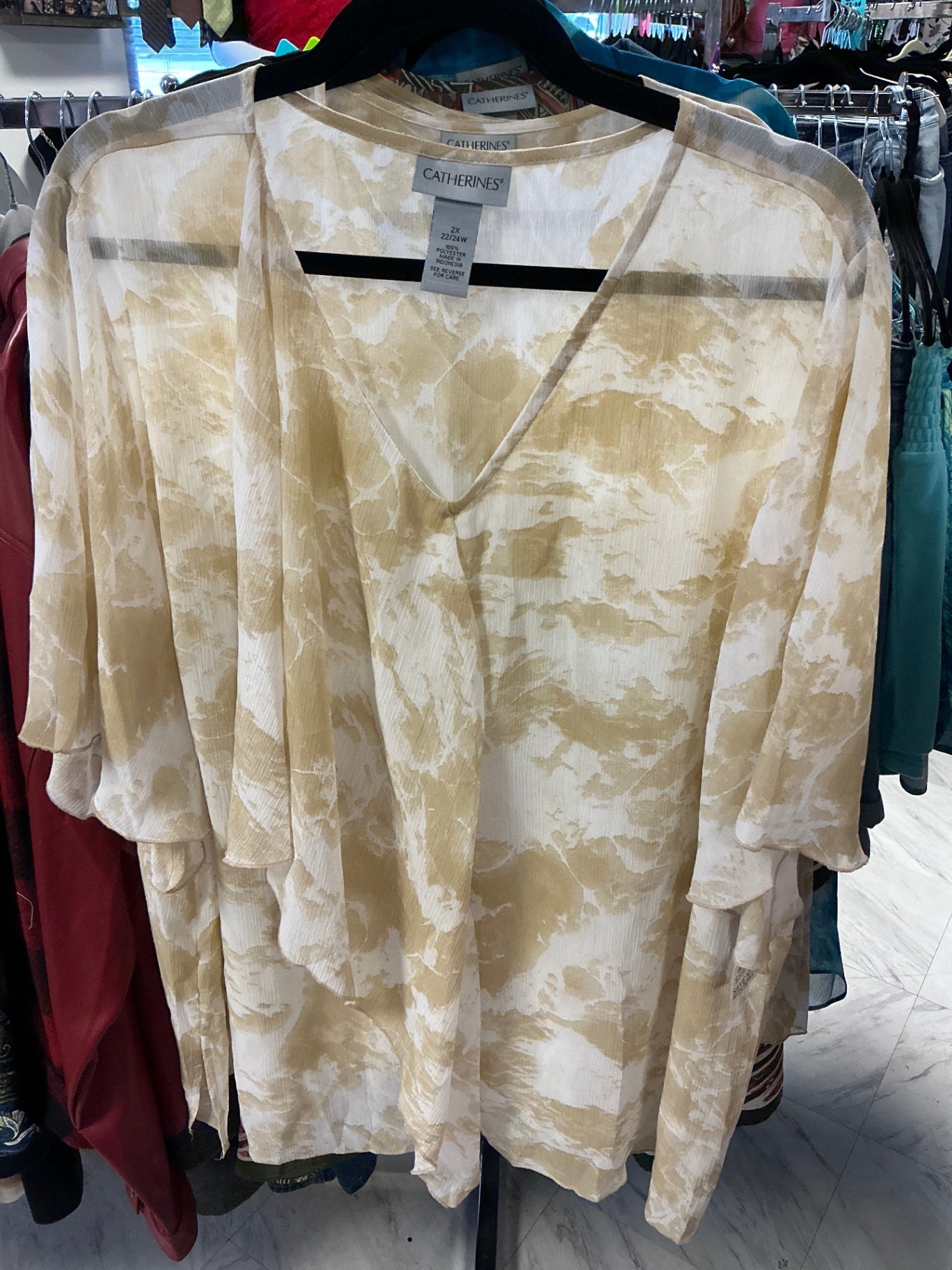 CATHERINES Blouse - Beige and White - 2X NWT