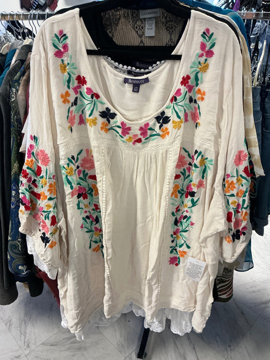 Roaman's Blouse - Cream with multicolored embroidery - 44W NWT