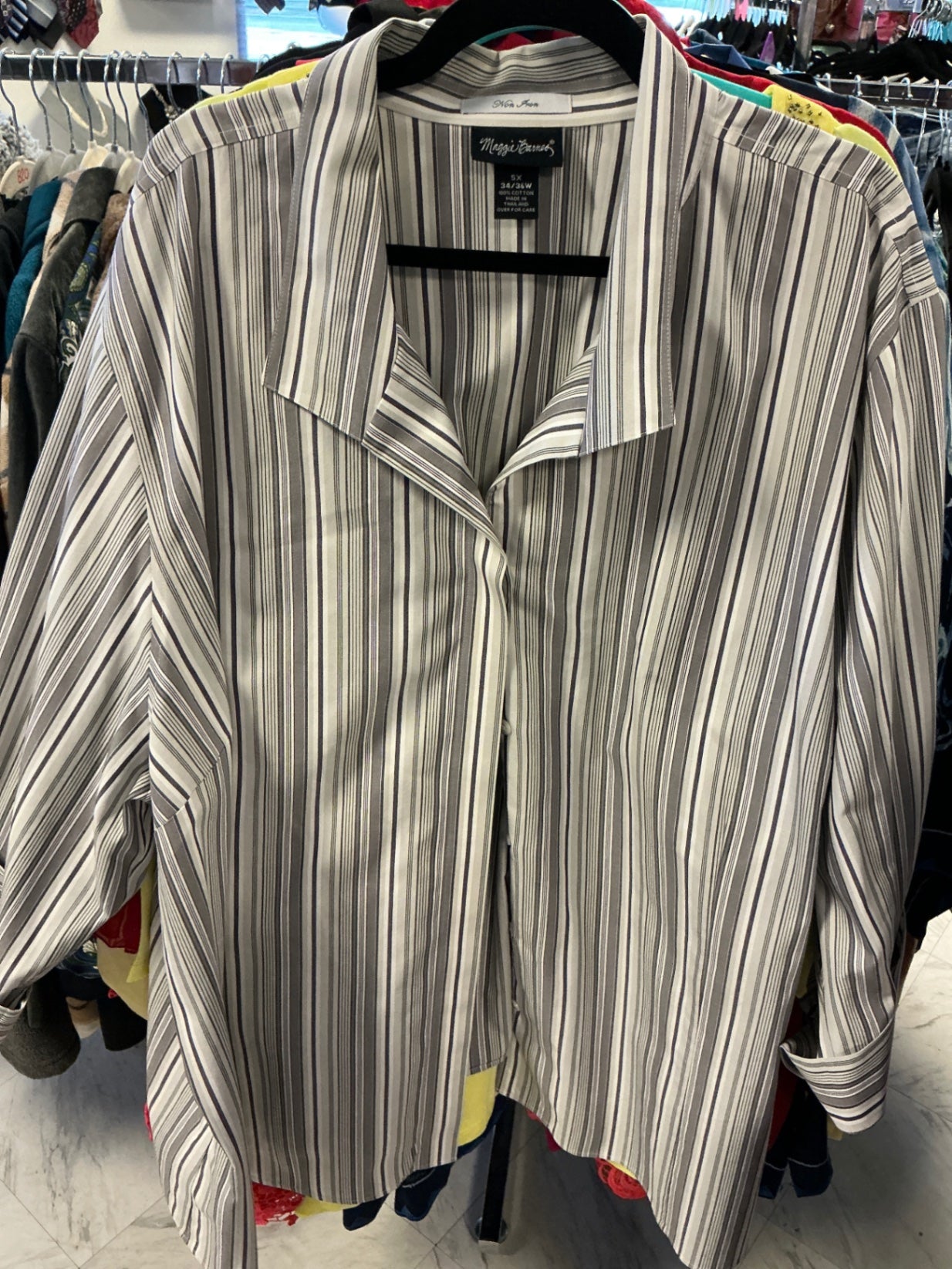 Maggie Barnes Button-Up Shirt - White with Stripes - 5X