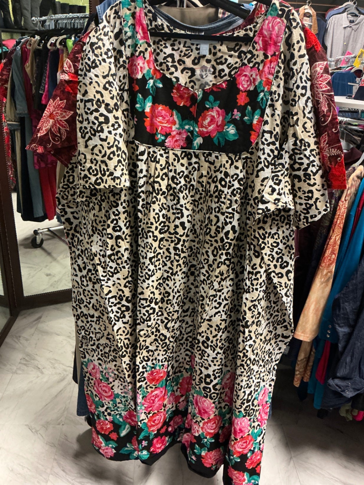 Only Necessities Dress - Floral and Leopard - 6X 42/44 NWT