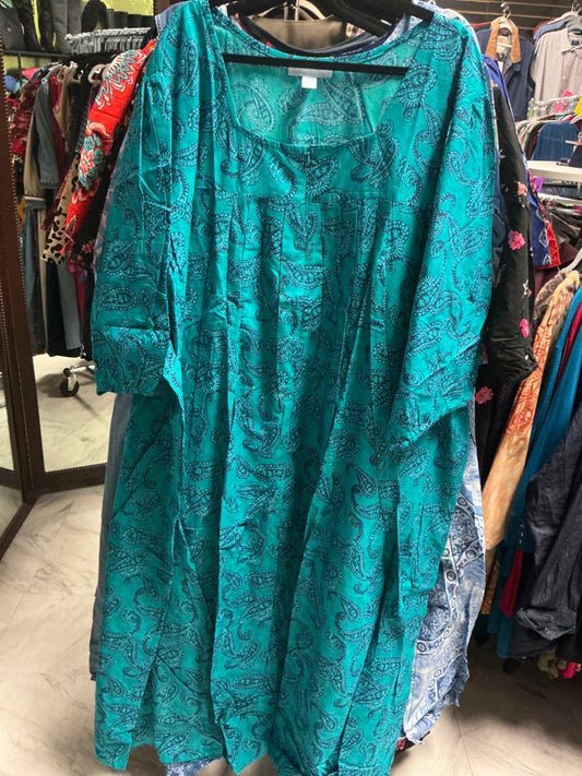 Only Necessities Dress - Turquoise with black paisley pattern - 6X 42/44 NWOT