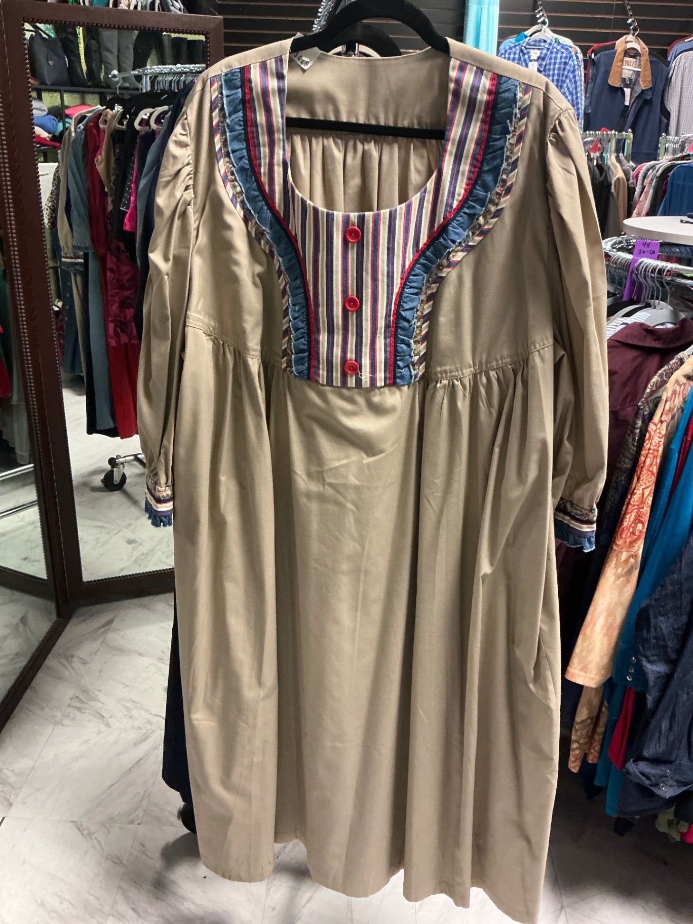Custom Made Dress - Beige with multicolor accents - 5-6X