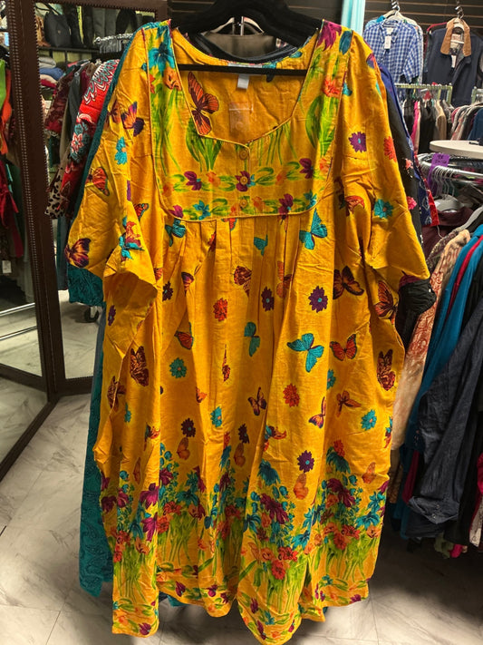 Only Necessities Dress - Yellow with multicolored butterfly and floral print - 6X 42/44 NWT
