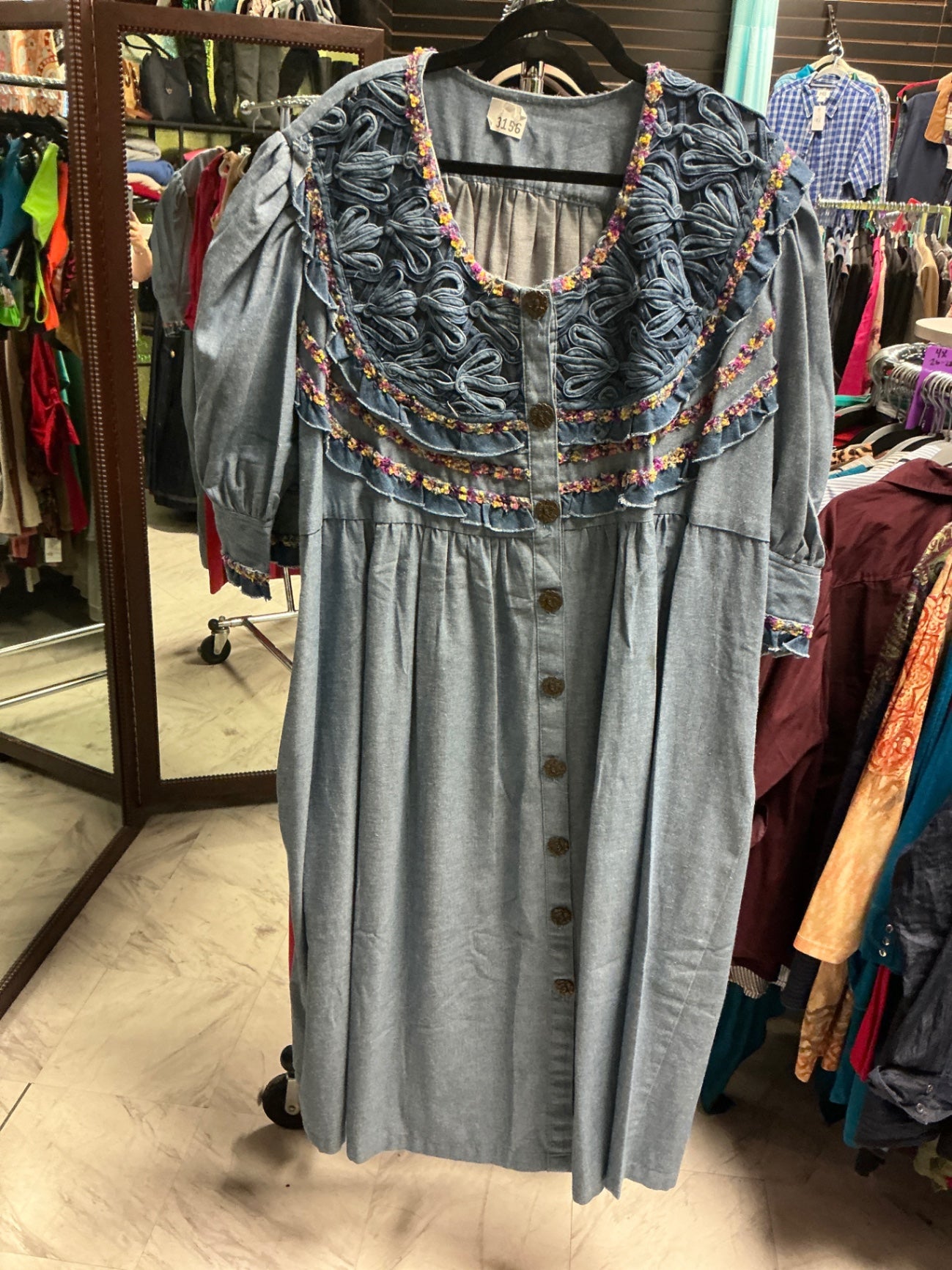 Custom Made Denim Dress - Blue - 5-6X