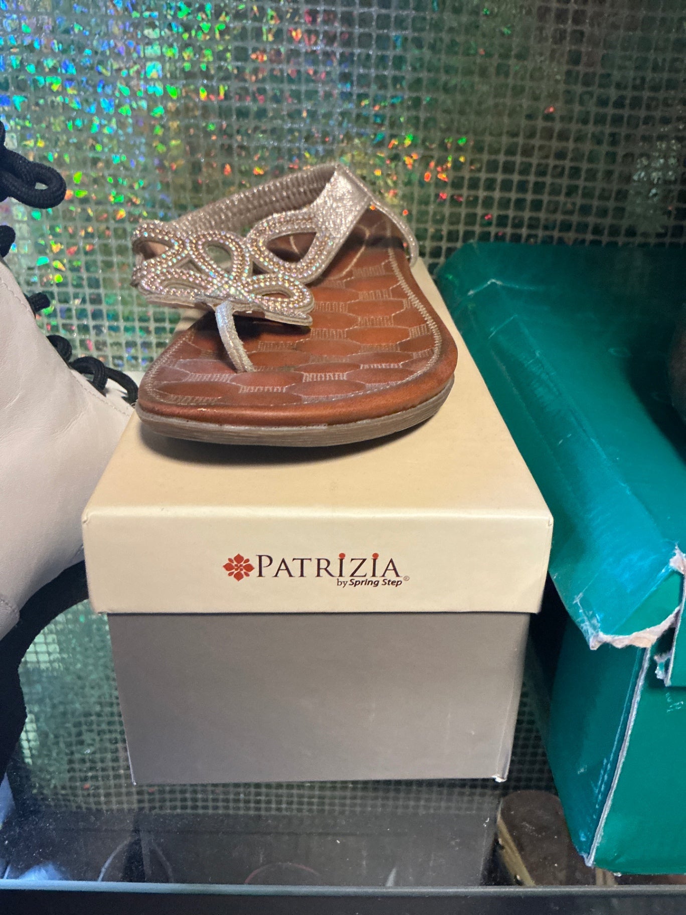 Patrizja by Spring Step Sandals - Beige with rhinestone embellishments - 10