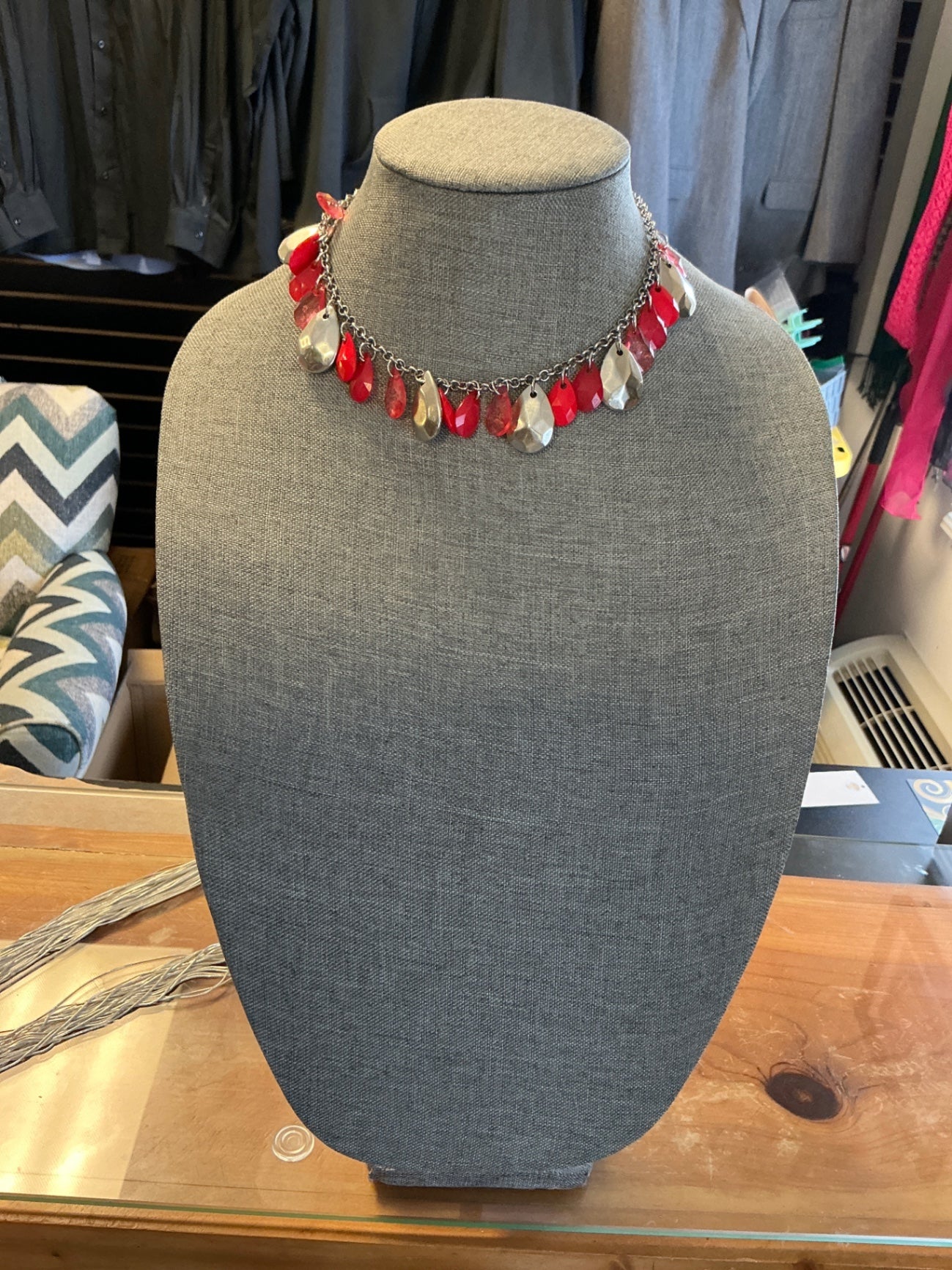 Necklace - Red, Silver, Gold -