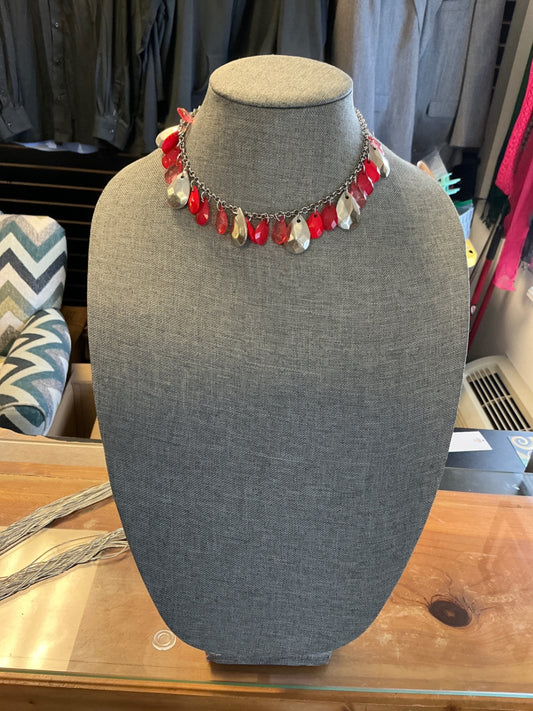 Necklace - Red, Silver, Gold -
