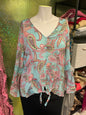 Spense Woman Blouse - Light blue with pink, green, and red paisley pattern - 2X