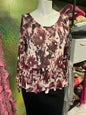 A Love Story Blouse - Maroon, cream and black floral pattern - 1X