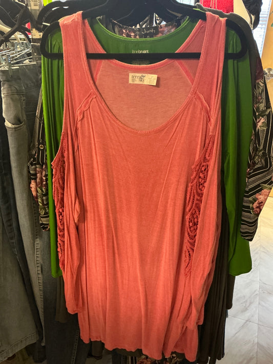 Terra & Sky Cold Shoulder Long Sleeve Tee - Pink - 2X