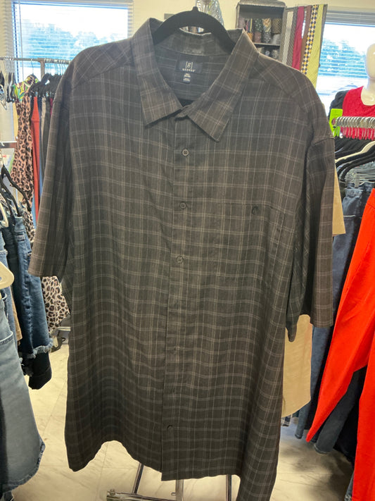 George Short Sleeve Button Up Shirt - Gray and black plaid - 3XLT