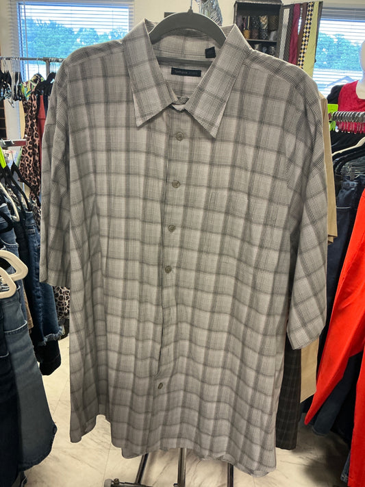 Van Heusen Short Sleeve Button Up Shirt - Grey - 3XLT