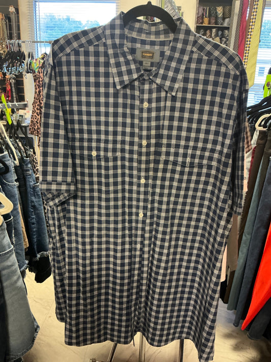Foundry Short Sleeve Button Up Shirt - Navy blue and white - 2XLT